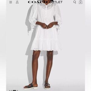 🤍Women’s EUC Coach White Mini Tiered Gathered Waist Dress w/ Lace Size 4 Boho